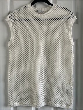 Zara White Mesh Knit Tank Top Swimsuit Cover Up Fishnet Crochet